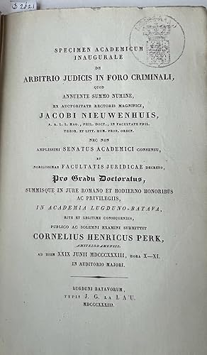 Legal dissertation Perk 1833 | Specimen academicum inaugurale de arbitrio judicis in foro crimina...