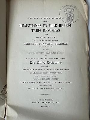 Legal dissertation Utrecht 1847 | Specimen juridicum inaugurale continens quaestiones ex jure her...