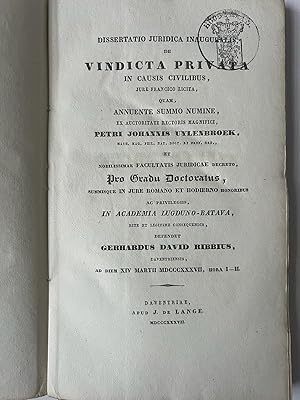 Dissertation legal 1837 | Dissertatio jrudica inauguralis de vindicta privata in causis civilibus...