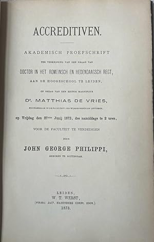 [Dissertation, legal 1873] Philippi: Accreditiven, Leiden Werst 1873, 87 pp.
