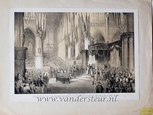 Inhuldiging van Z.M. Koning Willem III in de Nieuwe Kerk te Amsterdam. 13 mei 1849 Lithografie, 4...