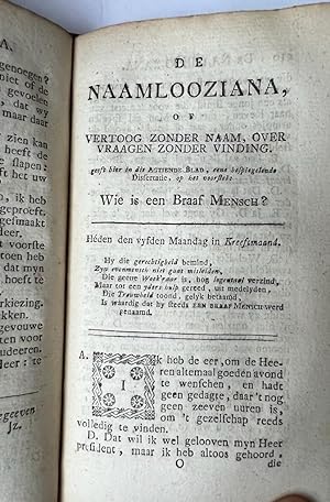 Rare literature, magazine 1772 | De naamlooziana, of Vertoog zonder naam, over vraagen zonder vin...