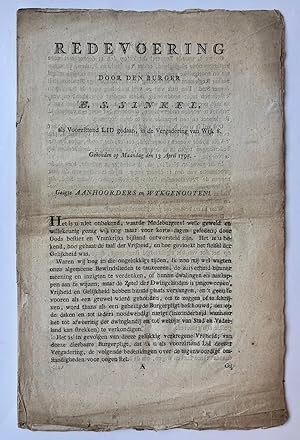 [Printed publication, Pamphlet 1795] "Redevoering door den burger B.S. Sinkel, als voorzittend li...