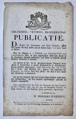 [Printed publication 1797, Batavian Republic, Bataafse Republiek] Publicatie van de Raad van de s...