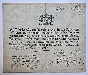 [Printed publication with handwritten text, marriage, 1786] Aangifte tot ondertrouw dd. 4-10-1786...