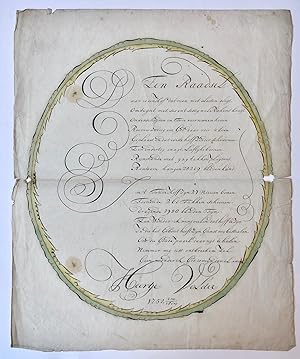 [Calligraphy 1752] Gekalligrafeerd blad "Ten raadsel" door Heertje Volder, dd. 14-2-1752, manuscr...