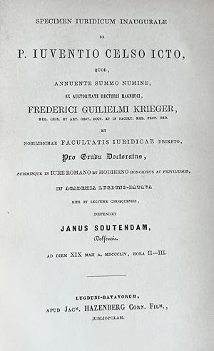 Specimen iuridicum inaugurale de P. Iuventio Celso icto [.] Leiden Jac. Hazenberg en zoon 1854