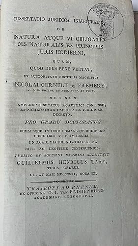 Dissertation legal 1821 | Dissertatio juridica inauguralis de natura atque vi obligationis natura...