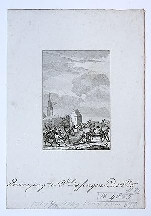 Prent: 'Beweeging te Vlissingen' [d.d. 2-7-1787], gravure door R. Vinkeles naar J. Buys.