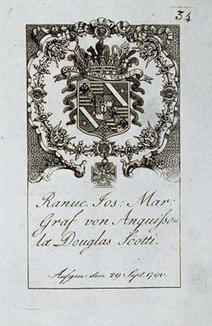 Bild des Verkufers fr Kupferstich-Wappen. Ranuc. Jos: Mar: Graf von Anguissola Douglas Scotti. zum Verkauf von Antiquariat Thomas Rezek