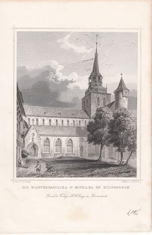 Hildesheim. Die Klosterbasilika St. Michael zu Hildesheim. Stahlstich von J.M. Kolb nach J.F. Lange.