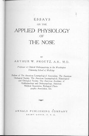 Seller image for Essays on the Applied Physiology of the Nose for sale by Antiquariat Fuchseck