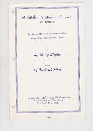 Seller image for Midnight Penitential Service (S'lichos) for Cantor (Tenor or Baritone), reader, mixed Choir (optional) and organ. for sale by Meir Turner