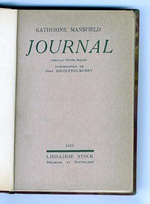 Journal. Traduit par Marthe Duproix. Introduction de John Middleton-Murry.