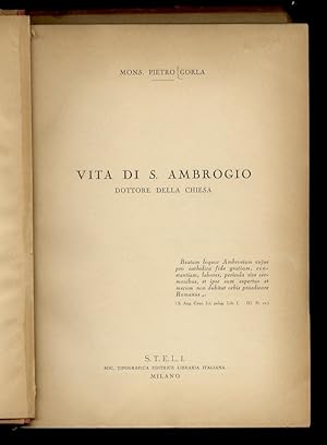 Bild des Verkufers fr Vita di S. Ambrogio, dottore della Chiesa. zum Verkauf von Libreria Oreste Gozzini snc