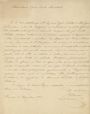 Lettera manoscritta autografa, su una facciata, datata Firenze, 12 dicembre 1863, indirizzata a C...