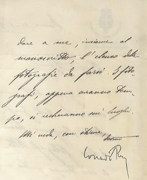 Lettera manoscritta autografa, su due facciate (foglio di piccolo formato intestato: "Ministero d...