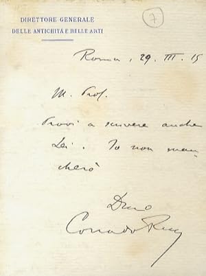 Lettera manoscritta autografa, su una facciata (foglio di piccolo formato intestato: "Direttore G...