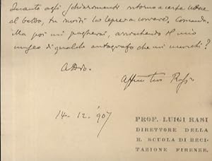 Biglietto manoscritto autografo su due facciate, inviato a Nello Puccioni (nome non esplicitato n...