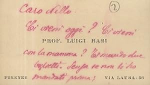 Biglietto da visita manoscritto autografo su due facciate, inviato a Nello Puccioni datato 23 apr...