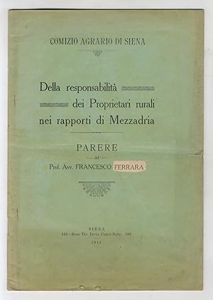 Bild des Verkufers fr Della responsabilit dei Proprietari rurali nei rapporti di Mezzadria. Parere. zum Verkauf von Libreria Oreste Gozzini snc