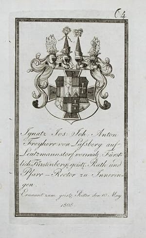 Bild des Verkufers fr Kupferstich-Wappen. Ignatz Jos: Joh: Anton Freyher von Laberg auf Leutzmannstorf. zum Verkauf von Antiquariat Thomas Rezek