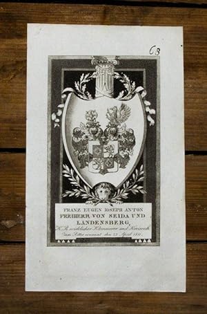 Bild des Verkufers fr Kupferstich-Wappen. Franz Eugen Ioseph Anton Freiherr von Seida und Landensberg. zum Verkauf von Antiquariat Thomas Rezek