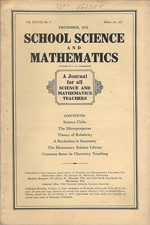 Immagine del venditore per School Science and Mathematics: A Journal for All Sciene and Mathematics Teahers: Volume XXXII, No.9: December, 1932 venduto da Dorley House Books, Inc.