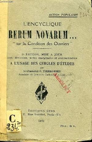 Image du vendeur pour L'ENCYCLIQUE RERUM NOVARUM. 'SUR LA CONDITION DES OUVRIERS' mis en vente par Le-Livre