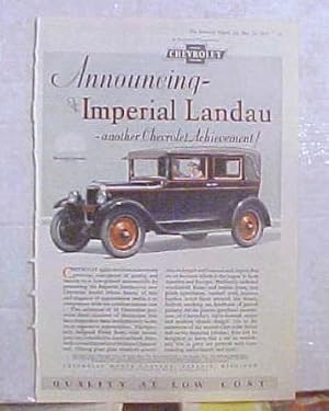 Immagine del venditore per Imperial Landau, Chevrolet Motor Company, Detroit, Michigan, Full Page Ad venduto da Legacy Books II