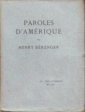 Immagine del venditore per PAROLES D'AMERIQUE. venduto da Jacques AUDEBERT