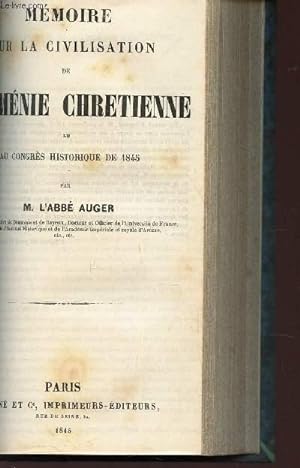 Imagen del vendedor de MEMOIRE SUR LA CIVILISATION DE L'ARMENIE CHRETIENNE LU AU CONGRE HISTORIQUE DE 1845. a la venta por Le-Livre