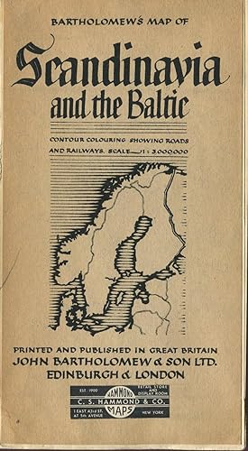Image du vendeur pour Bartholomew's Map of Scandinavia and the Baltic. Contour Colouring Showing Roads and Railways. Scale 1:3,000,000. mis en vente par Peter Keisogloff Rare Books, Inc.