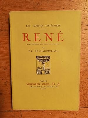 Image du vendeur pour REN. Texte rimprim sur l'dition de MDCCCV avec une prface par Ad. Van Bever. Portrait de l'auteur d'aprs Girodet. mis en vente par Librairie Sainte-Marie