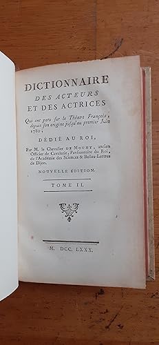 Bild des Verkufers fr DICTIONNAIRE DES ACTEURS ET DES ACTRICES Qui ont paru sur le Thatre Franois, depuis son origine, jusqu'au premier juin 1780. zum Verkauf von Librairie Sainte-Marie