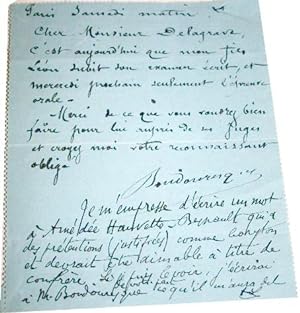 Télégramme manuscrit signé d'Auguste Boudouresque adressé à l'éditeur Delagrave. Son fils Léon do...