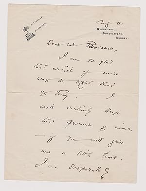 Autograph letter signed, 2-sides 8vo, to ARTHUR PAUL BOISSIER (1882-1953; senior master Royal Nav...