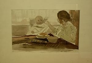 Bild des Verkufers fr Mutter mit Kind. Aquarell. zum Verkauf von Biblion Antiquariat