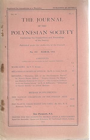 Immagine del venditore per The Journal of the Polynesian Society. Vol. 50. No. 197. March 1941 venduto da Tinakori Books