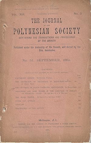 Bild des Verkufers fr The Journal of the Polynesian Society. Vol. 13. No. 51. September 1904 zum Verkauf von Tinakori Books