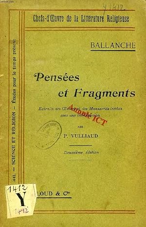 Bild des Verkufers fr BALLANCHE, PENSEES ET FRAGMENTS zum Verkauf von Le-Livre
