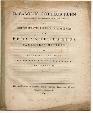 Bild des Verkufers fr De medicinae militaris apud veteres Graecos Romanosque Conditione, pars VI. Promotionsankndigung von Alfred Wilhelm Volckmann aus Leipzig. zum Verkauf von Wissenschaftliches Antiquariat Kln Dr. Sebastian Peters UG