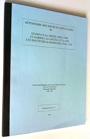 Répertoire des décès et sépultures de St-Donat (La Mitis) 1869 à 1905, St-Gabriel (La Mitis) 1873...