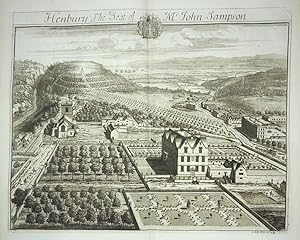 Original Engraved Antique Print Illustrating a Birdseye View of Henbury in Gloucestershire, The S...
