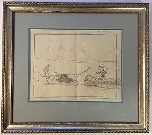 Framed original animation production drawing from the 1939 Betty Boop short "Musical Mountaineers"