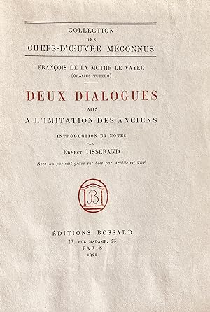 Seller image for Deux dialogues faits  l'imitation des anciens. Introduction et notes par Ernest Tisserand. for sale by Jack Baldwin Rare Books