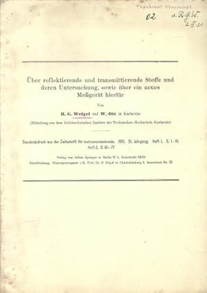 Imagen del vendedor de ber reflektierende und transmittierende Stoffe und deren Untersuchung, sowie ber ein neues Megert hierfr a la venta por ANTIQUARIAT H. EPPLER