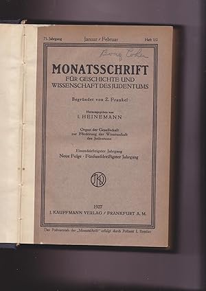 Monatsschrift Fur Geschichte Und Wissenschaft Des Judentums. 71. Jahrgang. Neue Folge 35. Jahrgan...