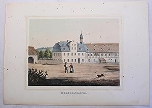 Kolorierte Lithografie "Weissensand" aus "Poenicke - Schlösser und Rittergüter im Königreich Sach...