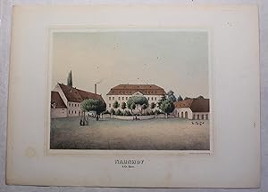 Kolorierte Lithografie "Naunhof b. Gr. Hain" aus "Poenicke - Schlösser und Rittergüter im Königre...